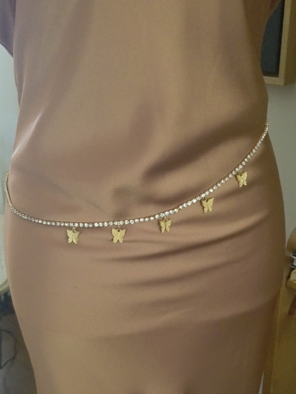 Gold Butterfly Rhinestone Waist Chain